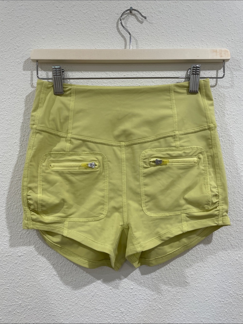 Free People Movement Bright Yellow Green Shorts Zip Pockets Size Small Running